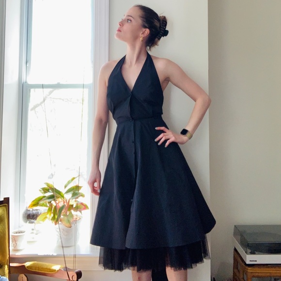 BCBG Black Tulle Halter Dress - Picture 2 of 5